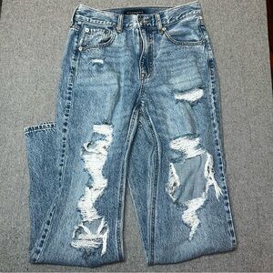 Aéropostale Blue Distressed Straight High Rise 5-Pocket Denim Jeans Women Size 4